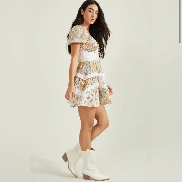 Altar’d State Aderny Patchwork Floral Mini Dress - Picture 2 of 13